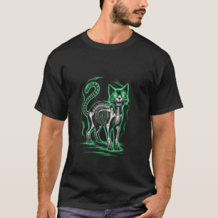 Spooky Skeleton Cat with Glowing Eyes T-Shirt