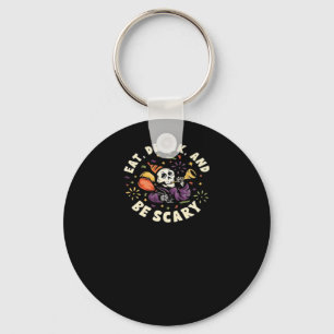 Spooky Skeleton Celebrating Halloween Eat Drink An Keychain
