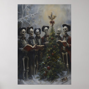 Spooky Skeleton Christmas Carollers Art Printable Poster