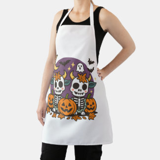 Spooky Skeleton Cows All-Over Print Apron, Medium Apron