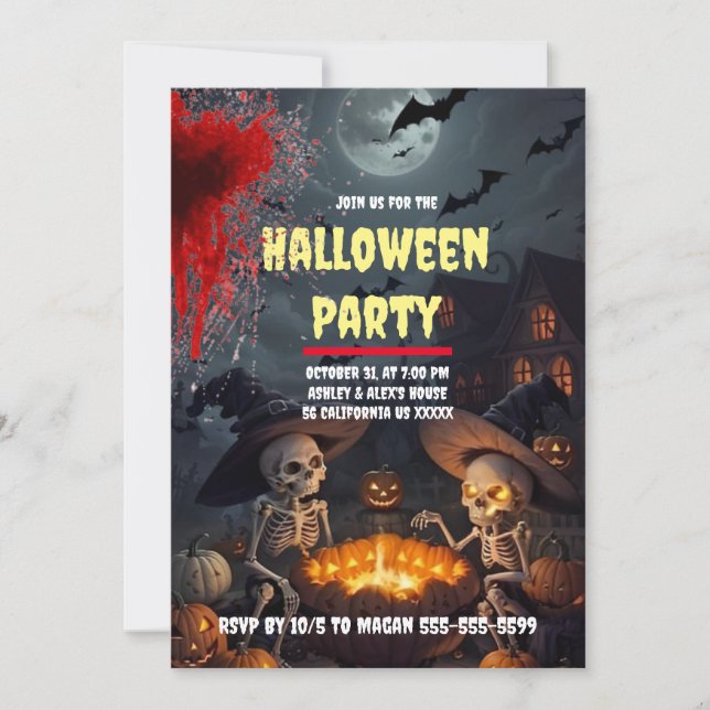 Spooky Skeleton Custom Halloween Party Invitation (Front)