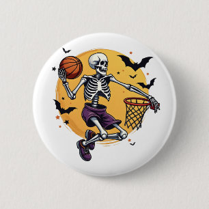 Spooky Skeleton Dunking Basketball Graveyard Hallo 2 Inch Round Button