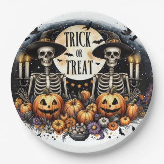 Spooky Skeleton Duo – Trick or Treat Paper Plates
