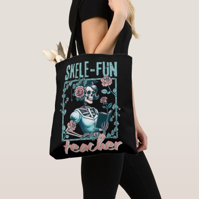 Spooky Skeleton Elementary School Teacher Tote Bag (Close Up)