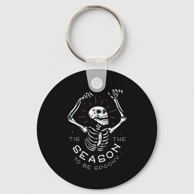 Spooky Skeleton Funny Halloween Season Design Keychain (Front)