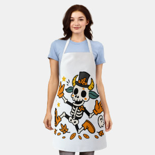 Spooky Skeleton Goat All-Over Print Apron, Medium Apron