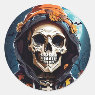 Spooky Skeleton Grinning Halloween Classic Round Sticker