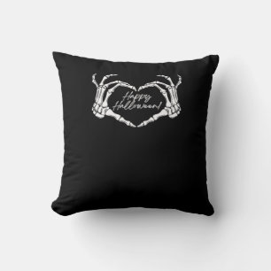 Spooky Skeleton Hand Heart Typography Modern Throw Pillow