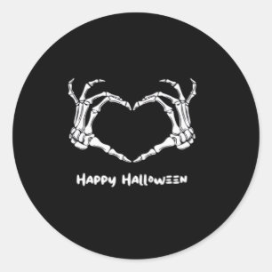 Spooky Skeleton Hand Heart With "Happy Halloween" Classic Round Sticker