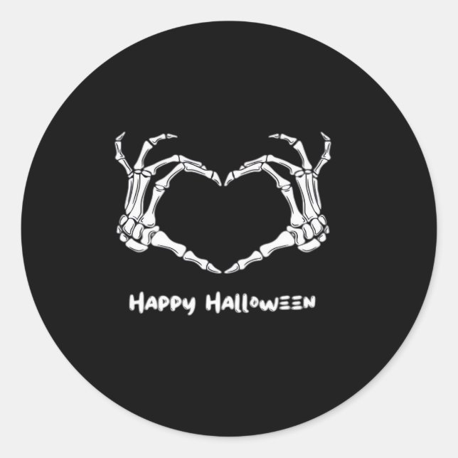 Spooky Skeleton Hand Heart With "Happy Halloween"  Classic Round Sticker (Front)