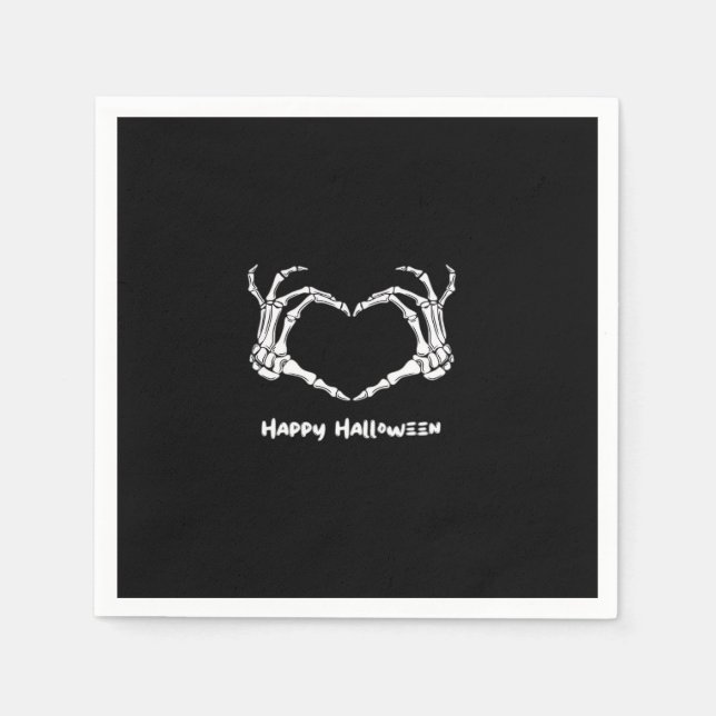 Spooky Skeleton Hand Heart With "Happy Halloween"  Napkin (Front)