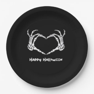 Spooky Skeleton Hand Heart With "Happy Halloween"  Paper Plate