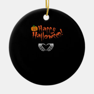 Spooky Skeleton Hands Happy Halloween Classic  Ceramic Ornament