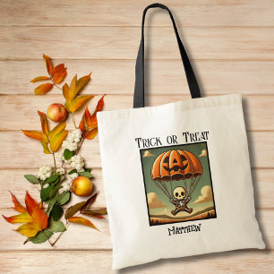 Spooky Skeleton in Pumpkin Parachute,Halloween Tote Bag
