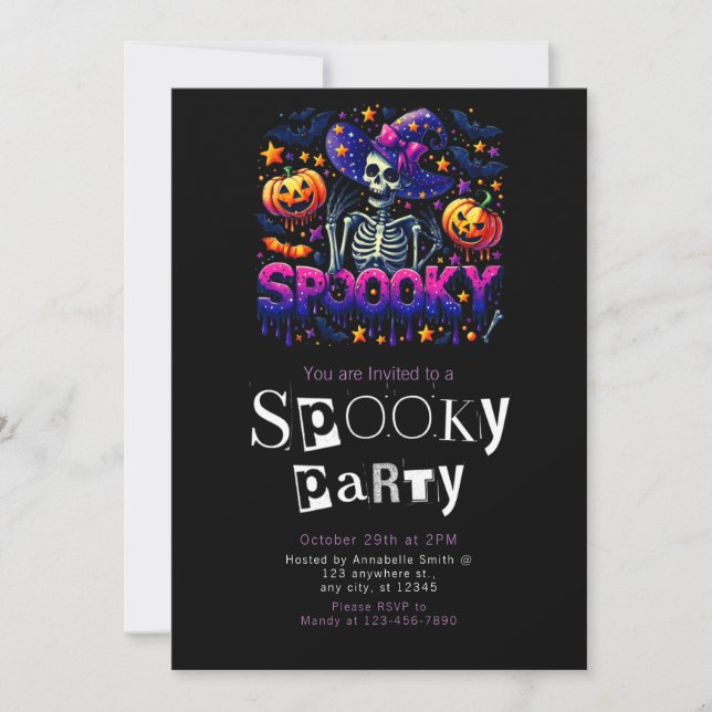 Spooky Skeleton Modern Minimalist Halloween Party Invitation (Front)