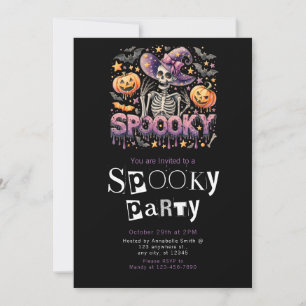 Spooky Skeleton Modern Minimalist Halloween Party Invitation