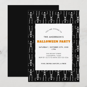 Spooky Skeleton Pattern Black Halloween Party Invitation