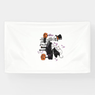 Spooky Skeleton Playing Piano With Cats Music Hall Banner