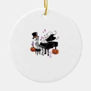 Spooky Skeleton Playing Piano With Cats Music Hall Ceramic Ornament