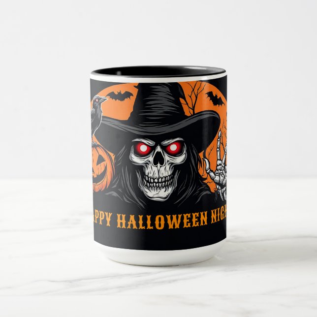 Spooky Skeleton Pumpkin And Witch Hat Fun 👻 Mug (Center)