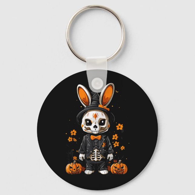 Spooky Skeleton Rabbit Halloween Costume Keychain (Front)
