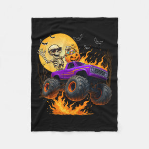 Spooky Skeleton Riding Monster Truck Halloween Cos Fleece Blanket