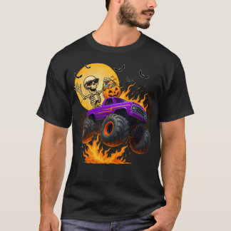 Spooky Skeleton Riding Monster Truck Halloween s T-Shirt
