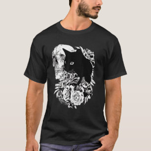 Spooky Skeleton Skull Black Cat Rose Halloween Cos T-Shirt