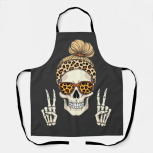 Spooky Skeleton Skull Leopard Halloween Mom Apron