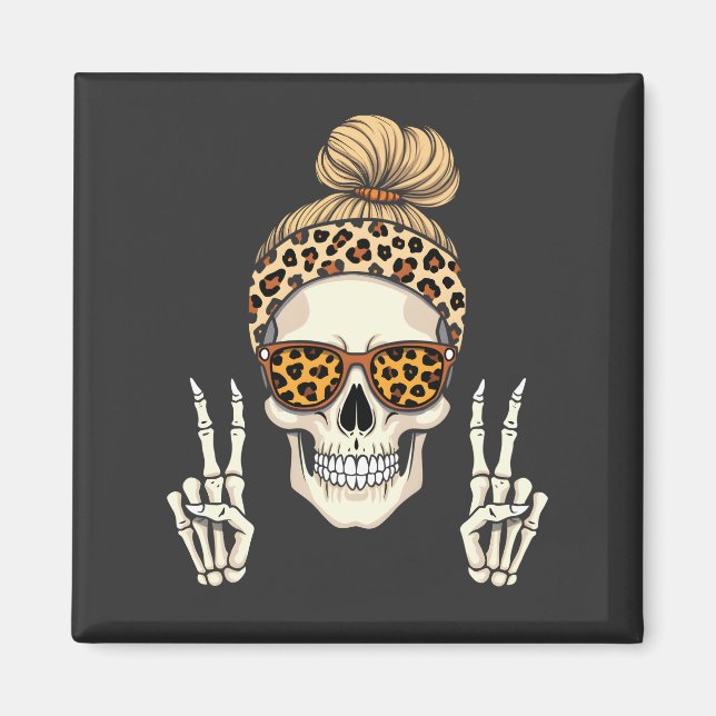 Spooky Skeleton Skull Leopard Halloween Mom  Magnet (Front)