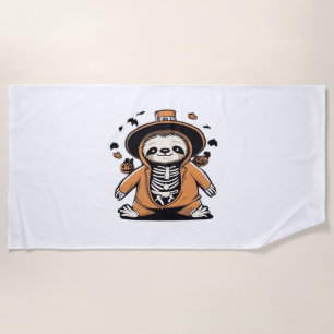Spooky skeleton sloth trick or treating Classic T- Beach Towel