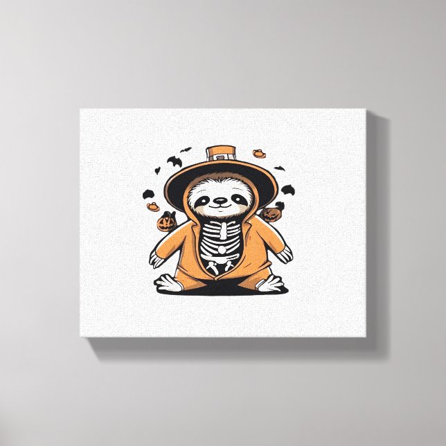 Spooky skeleton sloth trick or treating Classic T- Canvas Print (Front)