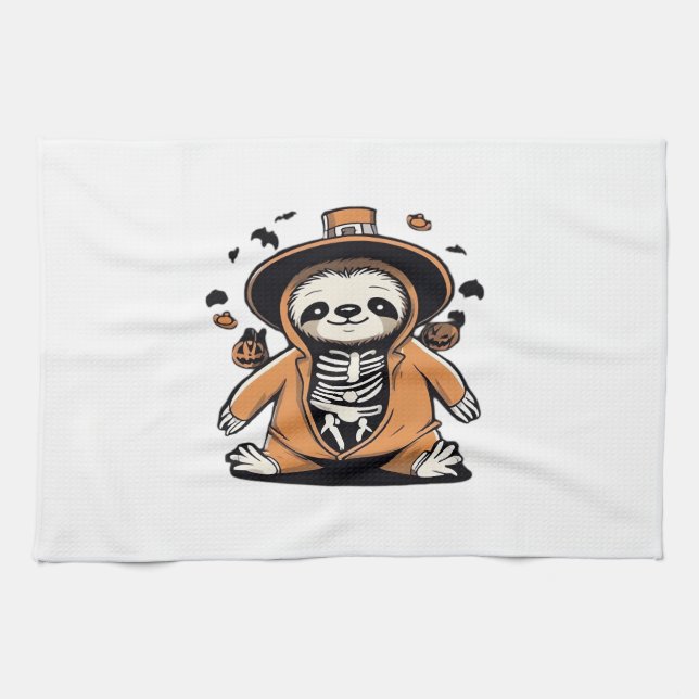 Spooky skeleton sloth trick or treating Classic T- Kitchen Towel (Horizontal)