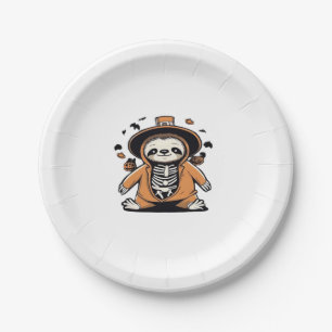 Spooky skeleton sloth trick or treating Classic T- Paper Plate