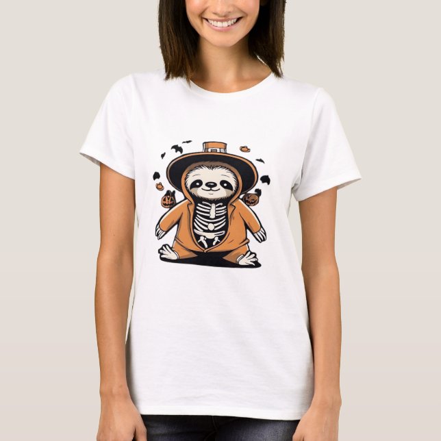 Spooky skeleton sloth trick or treating Classic T- T-Shirt (Front)