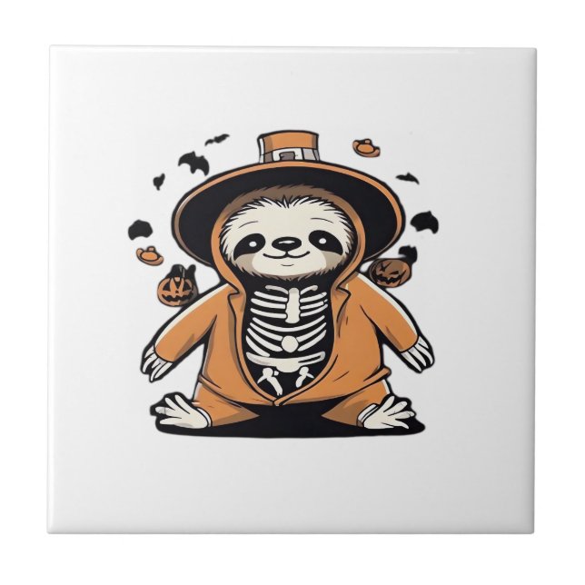 Spooky skeleton sloth trick or treating Classic T- Tile (Front)