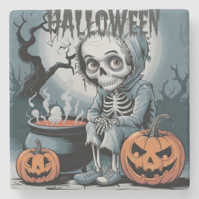 Spooky Skeleton Stone Coaster (Front)
