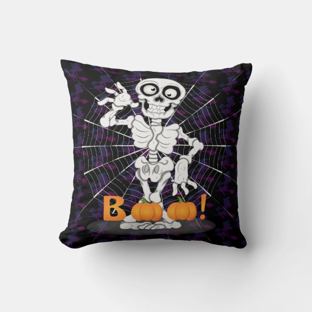 Spooky Skeleton Throw Pillow (Front)