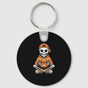 Spooky Skeleton Video Game Halloween Gaming Gamer  Keychain