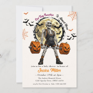 Spooky Skeleton Weightlifter Baby Shower Invitation
