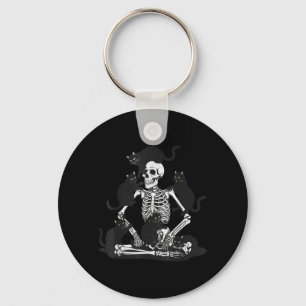 Spooky Skeleton With Black Cats Shirt Cute Skull Keychain