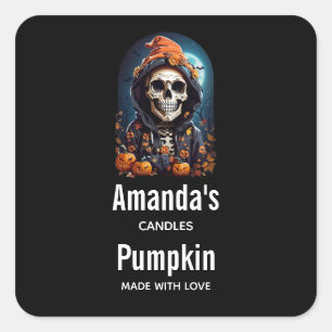 Spooky Skeleton with Evil Pumpkins Candle Cratfing Square Sticker