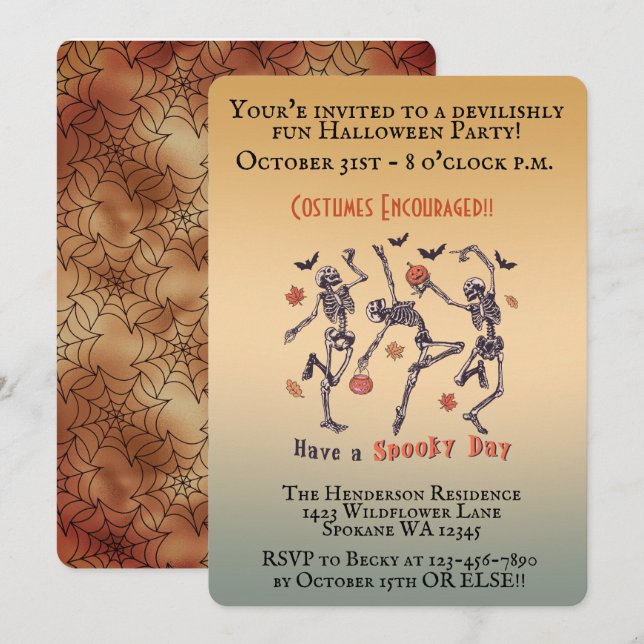 Spooky Skeletons Dancing - Halloween Party Invitation (Front/Back)
