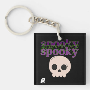 Spooky Skull And Ghost Happy Halloween Keychain