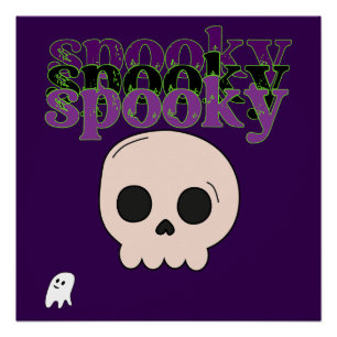 Spooky Skull And Ghost Happy Halloween Poster