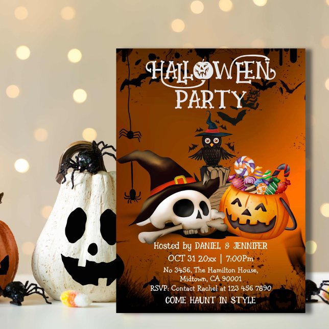 Spooky skull bone Jack-o'-Lantern candy Halloween Invitation (Creator Uploaded)
