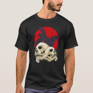 Spooky Skull Creepy Skeleton Head Crow Gothic Bird T-Shirt