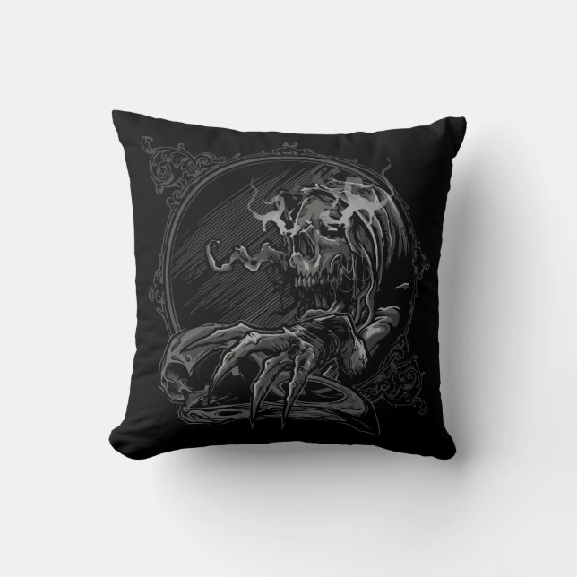 Spooky Skull Evil Illustration Throw Pillow (Front)