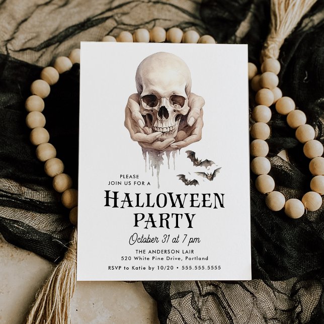Spooky Skull in Hands Halloween Party Invitation (Creator Uploaded)