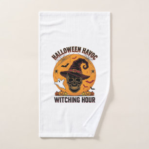 Spooky Skull Moon Vintage Halloween Witch Hat Desi Hand Towel